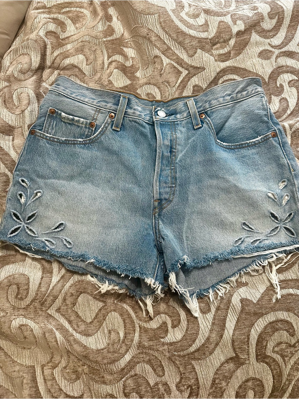 Levi Strauss & Co. Light Blue Denim Cutoff Shorts With Embroidered Detail